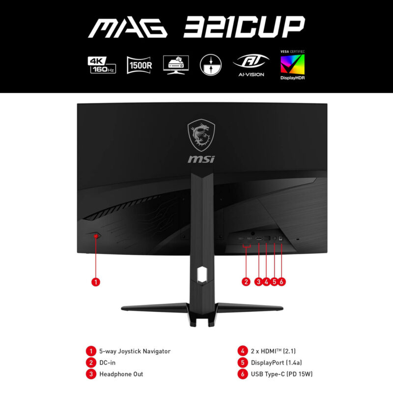 MSI MAG 321CUP Curved Gaming Monitor - 32 inch UHD (3840 x 2160), VA, 160Hz, 1ms - Image 7