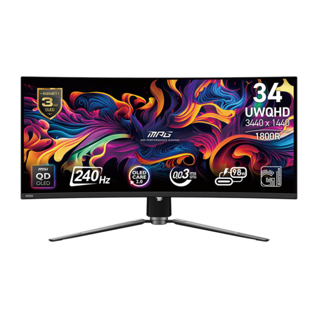 MSI MPG 341CQPX QD-OLED Curved Gaming Monitor - 34 inch (3440 x 1440) UWQHD, QD-OLED, 240Hz, 0.03ms