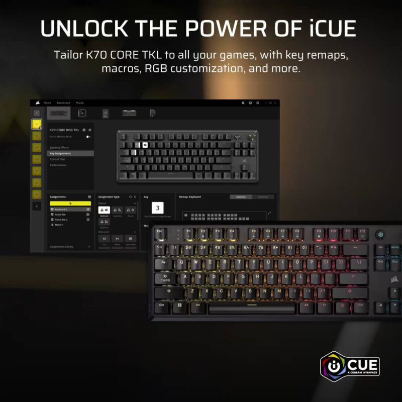 CORSAIR K70 CORE TKL RGB Mechanical Gaming Keyboard - Pre-Lubricated MLX Red Linear Switches - Image 8