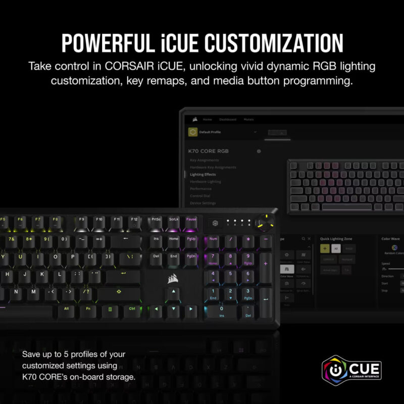 CORSAIR K70 CORE RGB Mechanical Gaming Keyboard - Pre-Lubricated MLX Red Linear Switches - Image 6