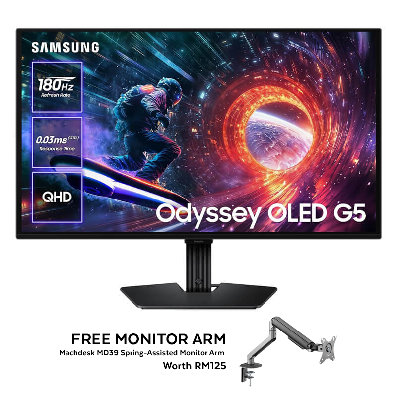 Samsung Odyssey OLED G5 G50SF LS27FG502SEXXS Gaming Monitor – 27 inch QHD (2560x 1440), QD-OLED, 180Hz, 0.03ms