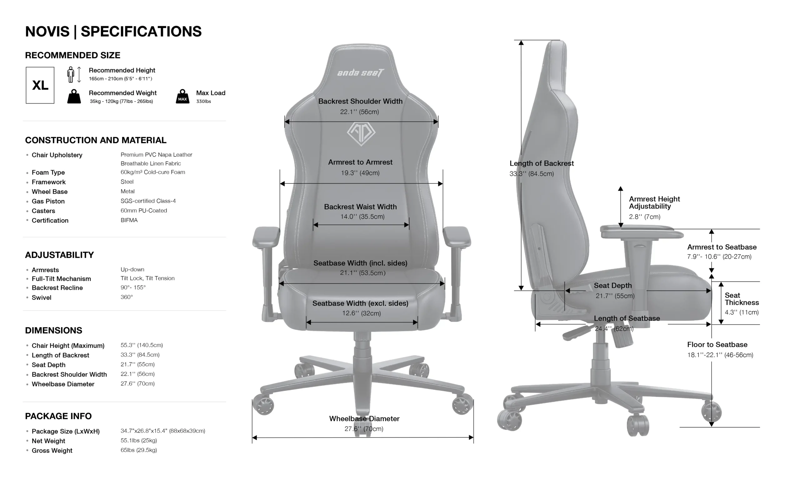 AndaSeat novis series gaming chair specification XL 5e2e3b61 fd82 4663 9ee2 5f73af294b0a scaled