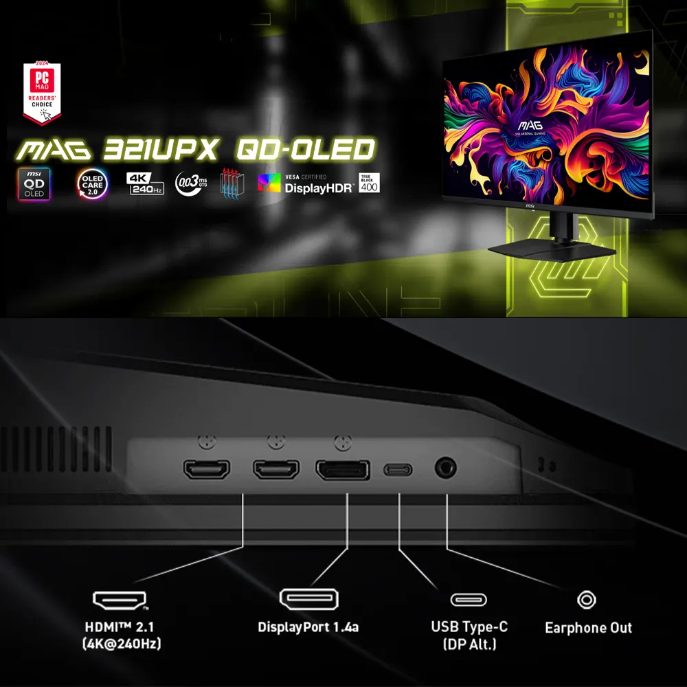 MSI MAG 321UPX QD-OLED Gaming Monitor – 32 inch UHD (3840 x 2160), QD-OLED, 240Hz, 0.03ms - Image 5