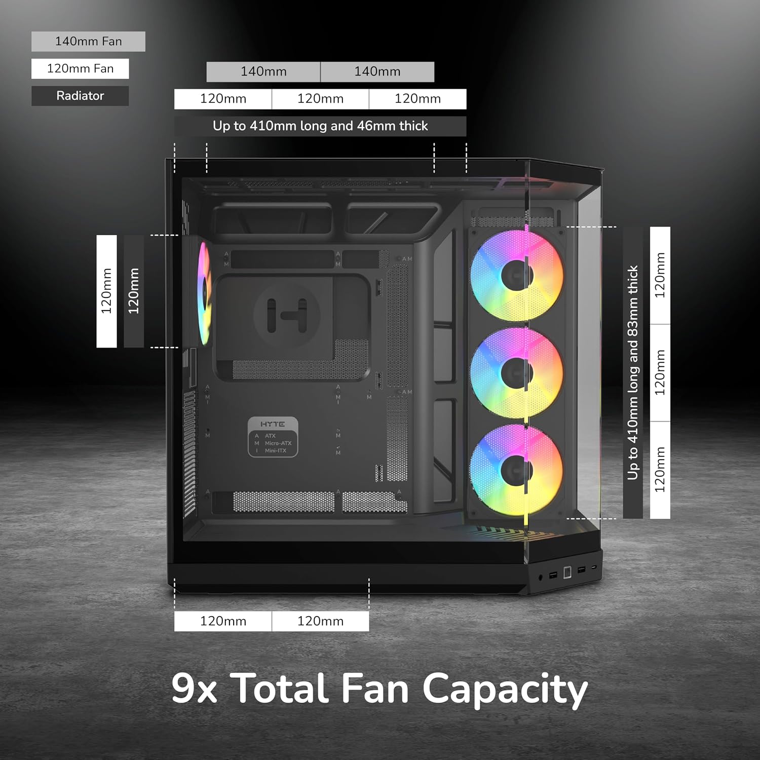 Hyte Y50 Dual Chamber Panoramic Glass ATX Case with 4 Argb Fans - Image 6