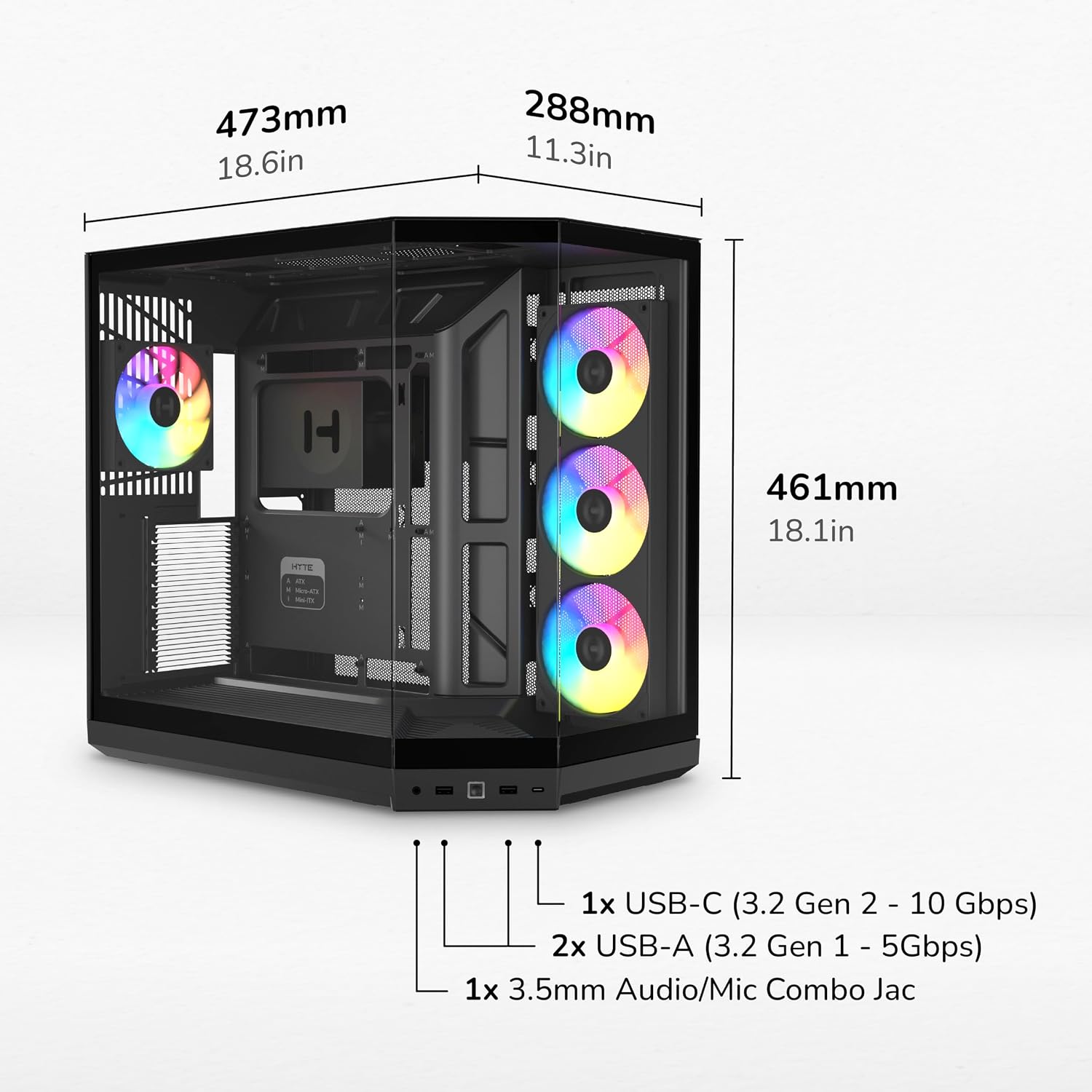 Hyte Y50 Dual Chamber Panoramic Glass ATX Case with 4 Argb Fans - Image 13