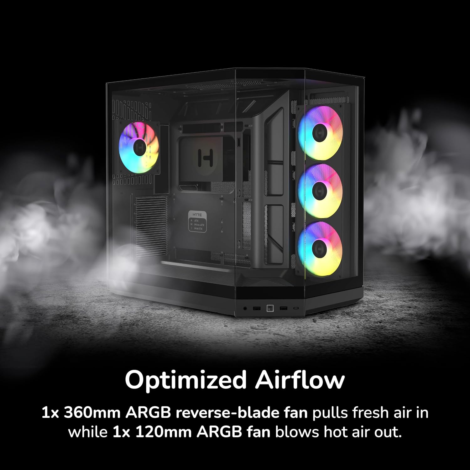Hyte Y50 Dual Chamber Panoramic Glass ATX Case with 4 Argb Fans - Image 5